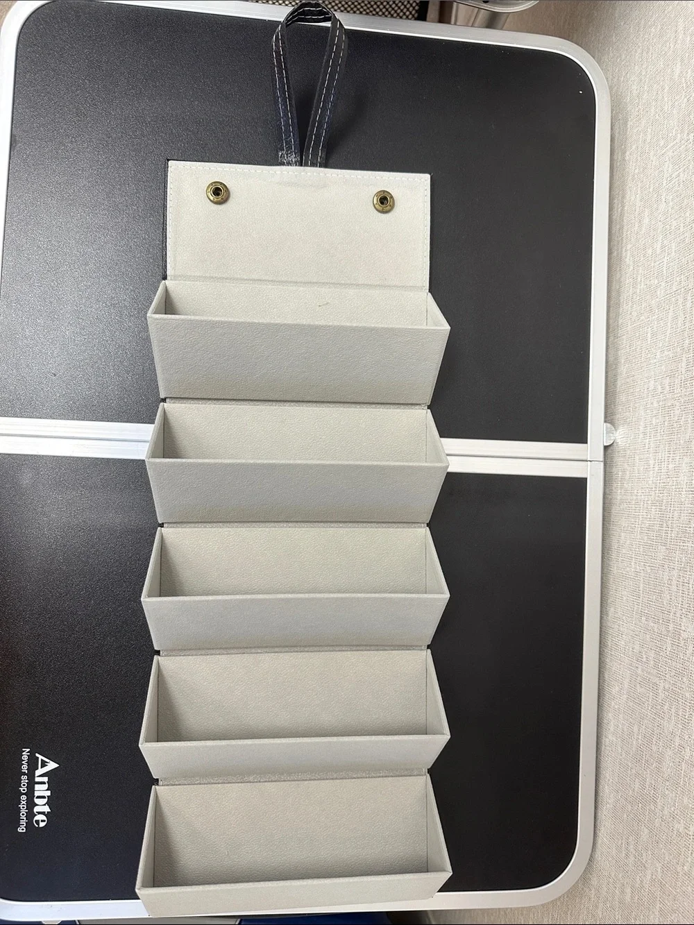 Hanging Fold-Out Storage Organizer in Light Gray